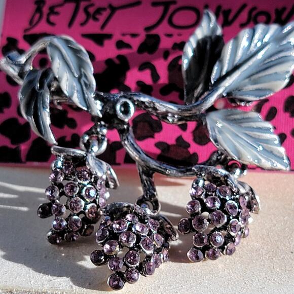 Purple Grape Cluster Brooch with Rhinestone Accents - Picture 1 of 15